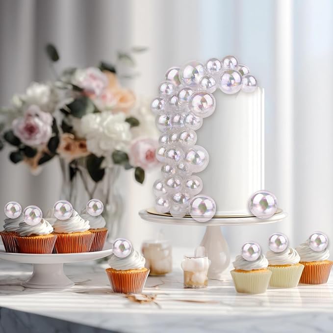 66 PCS Bubble Cake Topper Clear Balls Cake Topper Bubble Cake Decorations Plastic Bubbles for Crafts Bolas Decorativas Para Pastel Esferas Para Decorar Pasteles Party Birthday Wedding Anniversary