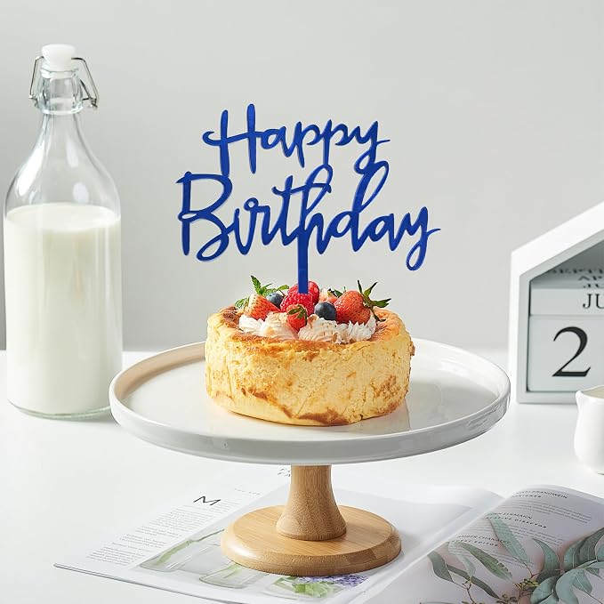 Blue Happy Birthday Cake Topper - Acrylic WordArt Design for Cakes and Cupcakes, Suitable for Birthday Party Decoration