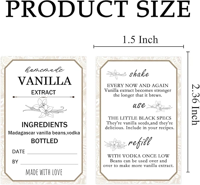 1.5x2.36 Inch Homemade Vanilla Extract Stickers with Instructions Madagascar Vanilla Beans and Vodka Extract Stickers for Handcrafted Herb Bottles,Kitchen Pantry,Jar 100 Pcs