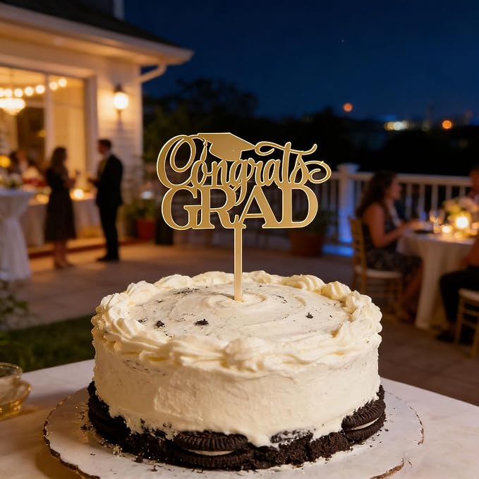 Acrylic Congrats Grad Cake Topper,Gold Grad Hat Cake Decortion,Class of 2026 Graduates Grad Decor for Graduation Themed Party Decoraton Supplies