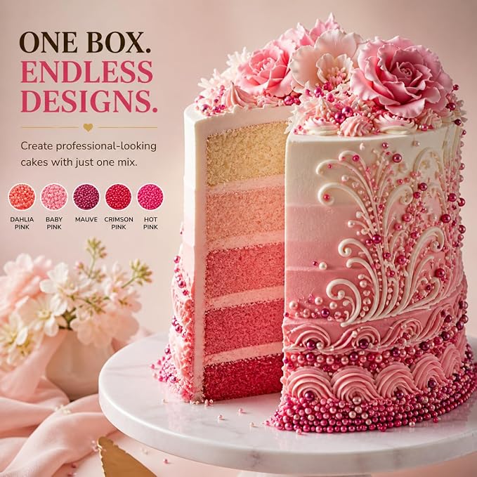 Confect Multicolor Pink Pearl Sprinkles Mix – Edible Baking Decorations for Cakes, Cupcakes, Cookies – Valentine’s & Anniversary Sprinkle Set – Pack of 5 | Vegan, Gluten-Free, Nut-Free, Soy-Free, Dairy-Free , Handcrafted Sprinkle- 5 Oz