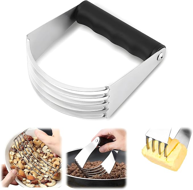 Manual Pastry Shortening Blender Cutter,Stainless Steel Dough Masher for Butter, Biscuit,Baking, Kneading,Dough, Flakier and Fluffier Pie Crusts, Almond - Hand Kitchen Tool kitchen gadgets