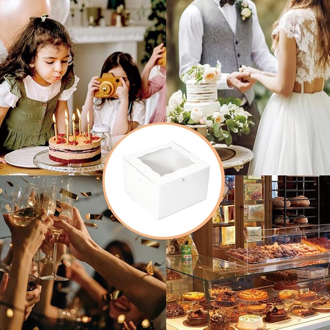 Cookie Boxes with Window 5x5x3.5 Inch[50 Pack] Premium White Bakery Boxes,Mini Treat Box, Pastry Box for Mini Bundt Cake and Individual Cheesecakes