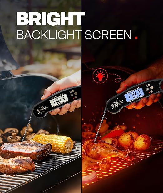Meat Thermometer Digital – Instant Read Food Thermometer for Grilling, BBQ, Air Fryer, Smoker, Candy Making with Foldable Probe, Kitchen Gadgets, BBQ Essentials, Gift for Dad, Men, Black