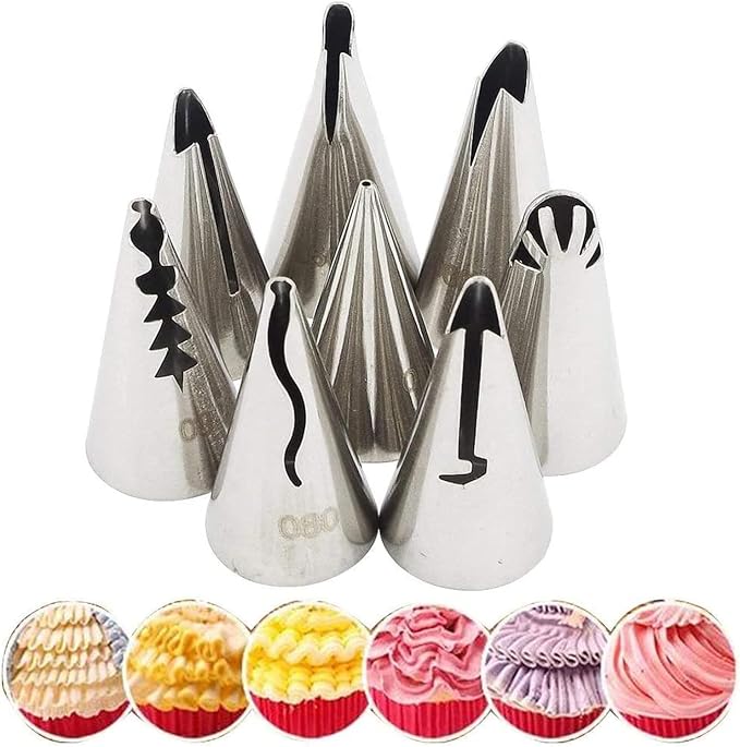 Silver Pleated Skirt Piping Nozzles Set, Stainless Steel Russian Nozzles Tips Piping Set for Pastry Fondant, Cake Decorating Supplies Baking Tools, Decorating Tools, Icing and Piping Tips（#080）
