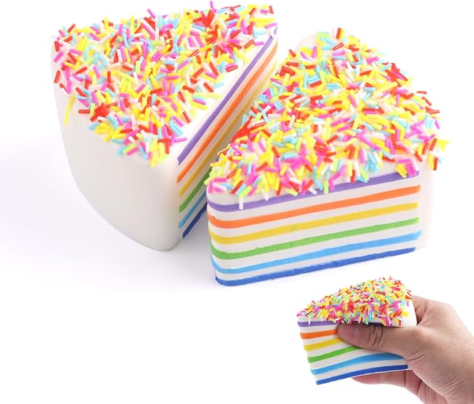Anboor 2 Pcs Slow Rising Kawaii Scented Rainbow Cake with Squishies Fiidget Toys for Kids Adults Autism Birthday Gifts