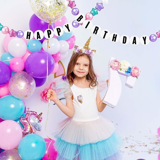 Simgoing 103 Pcs DIY Giant Friendship Bracelet Lei Kit Extra Large Beads Garland Jumbo Birthday Friendship Banner Kit Famous Singer Customizable Party Decor for Classroom(Pearlescent Macaron Color)