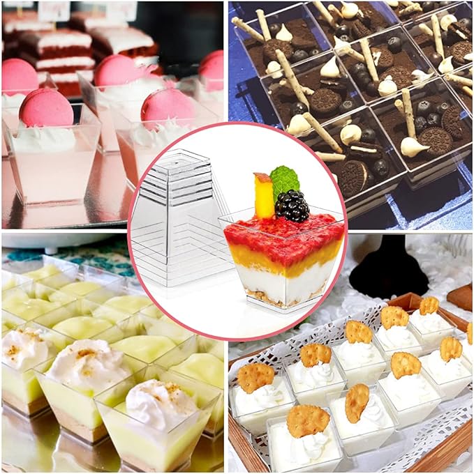 Jnnzzggu 50Pcs Square Mini Plastic Dessert Cups,3.5Oz Clear Plastic Parfait Appetizer Cup for Desserts,Appetizers,Ice Cream