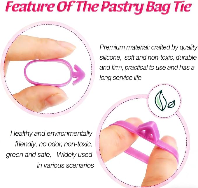 60Pcs Professional Silicone Piping Bag Ties - Leak-Proof Reusable Icing Bag Clips for Cake Decorating - Food Grade Pastry Bag Sealing Rings for Cookies & Cupcakes (3 Vibrant Colors)