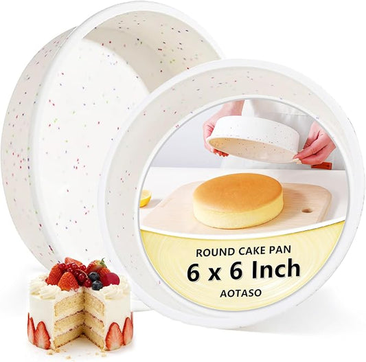 6 inch Silicone Round Cake Pans with Metal Reinforced Frame, Nonstick Small Smash Cake Molds for Baking, BPA Free Set of 2 (Cream)