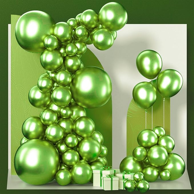 PartyWoo Metallic Green Balloons 100pcs Different Sizes of 18 12 10 5 Inch Metallic Apple Green Balloons for Graduation Spring Forest Summer Wedding Baby Shower Birthday Party Decorations Green-G121