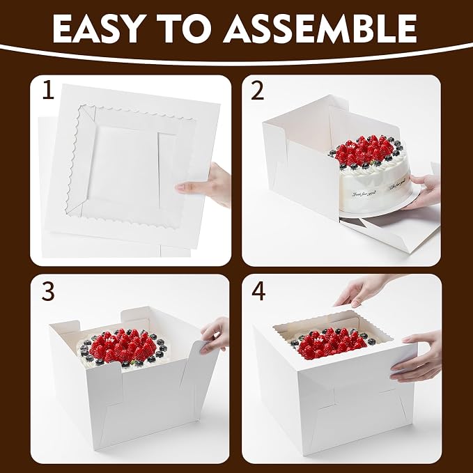 20 Pcs Cake Boxes, 10x10x8 Inch Tall Cake Box with Window, White Cake Boxes 10 Inch, Large Square Cake Box, Disposable Bakery Boxes for Cake Pastry Desserts Cookies Pies Wedding Birthday Party