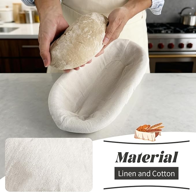 6 Pack Elastic Bread Proofing Basket Covers - Premium Linen & Cotton Liners for 12 inch Oval Sourdough Banneton, Non-Stick, Breathable Fermentation Cloth for Sourdough & Artisan Baking