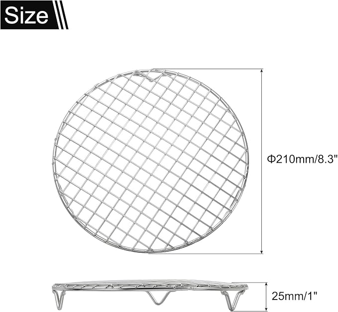 uxcell Round Cooking Rack with Legs, Dia 8.3 Inch 304 Stainless Steel Barbecue Grill for Cooking Baking Barbecue Air Fryer Racks, Silver