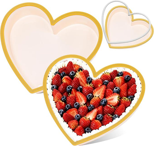FUNBAKY Metal Reinforced Frame Silicone Heart Shaped Cake Pans - 10 Inch, Nonstick Molds for Cake Pan, Reusable and Easy to Release, Food Grade Silicone for Oven, Dishwasher, Freezer (2 Pack)