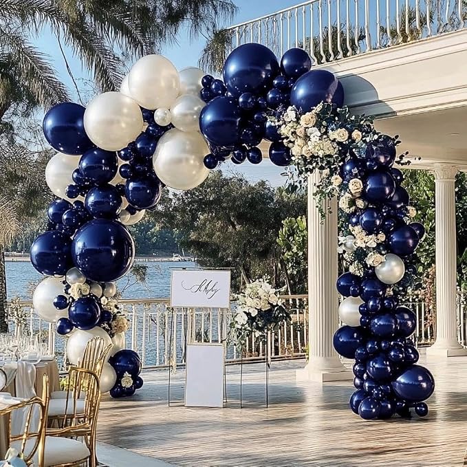 Navy Blue Balloons Double Stuffed Dark Royal Blue Balloon Garland Different Sizes 18/12/5in Pearl Balloon Arch Kit for Graduation Wedding Birthday Baby Shower Father's Day Party Decorations