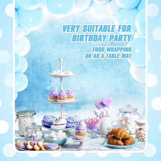 Gersoniel 150pcs Wax Paper Sheet for Food Dot Printed Bakery Tissue Greaseproof Disposable Wrapping Paper for Sandwich Food Picnic Baskets Liner Wedding Birthday Party Supplies(Blue,9.84x8.27'')