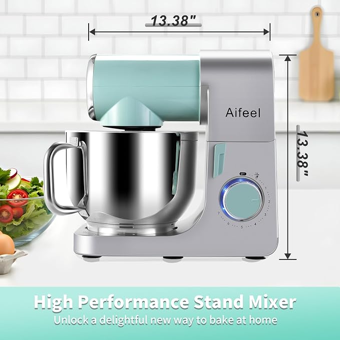 Stand Mixer,6.5QT Tilt-Head Electric Stand Mixer,700W DC Motor with Low Noise,Kitchen Mixer with Dough Hook,Beater,Whisk,Dishwasher-Safe Attachments for Baking(Green/Silver)
