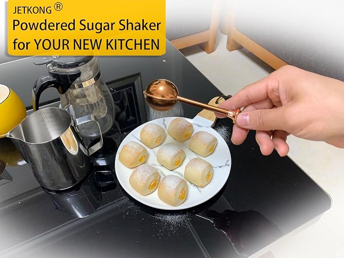 JETKONG Powdered Sugar Shaker Duster Flour Dispenser Shaker with 18/8 Stainless Steel Spring-operated Handle for Sugar Flour and Spices (Brown)