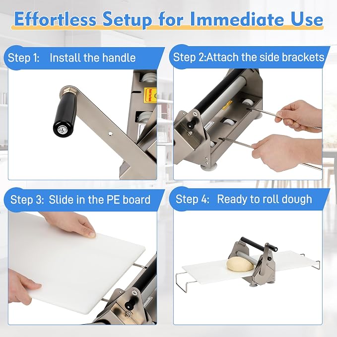 12" Folding Manual Dough Sheeter with 2 Rolling Boards, Adjustable Thickness Dough Rolling Machine, Compact Stainless Steel Dough Sheeter for Pizza, Pastry, Pasta, Fondant, Cookie Dough & Home Baking