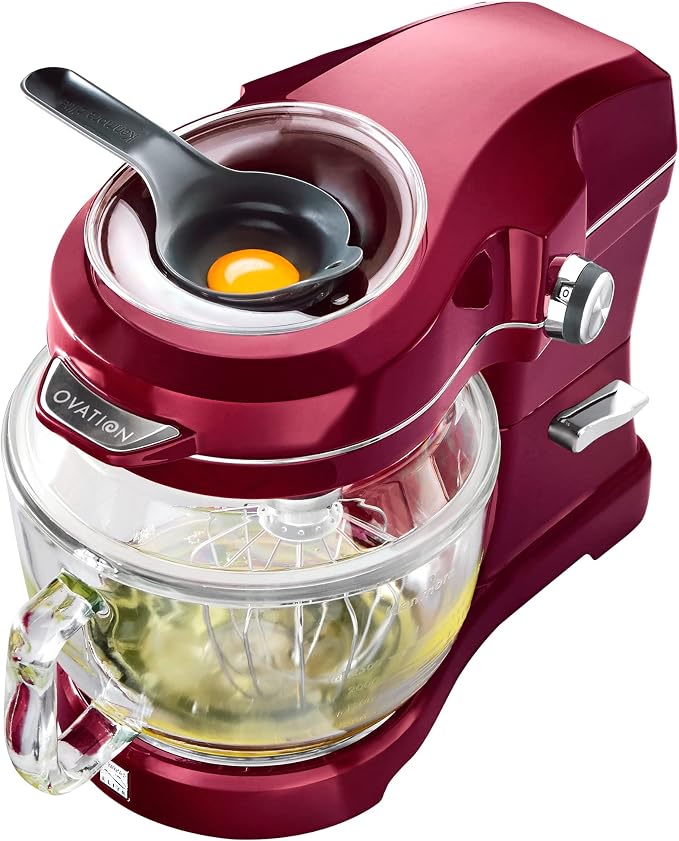 Kenmore 500W Oviation Stand Mixer - 10 Speed Mixing, Tilt-Head, 5QT Handheld Glass Bowl With Pouring Top Splash Guard, Flat Beater, Whisk, Dough Hook Attachments Countertop Kitchen Appliance, Red