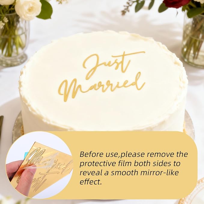 Just Married Cake Topper, Wedding Cake Toppers Engaged Cakes Topper for Bridal Shower Just Married Cakes Decor Bachelorette Party Decorations Black Gold Cupcake for DIY(Gold)