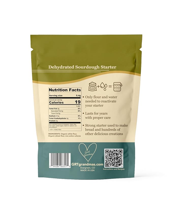 Great Grandma’s San Francisco Sourdough Starter Kit | 200+ Year Old Organic Dehydrated Live Culture | Instant Reactivation | Make Homemade Bread, Pizza, Pancakes | Easy Instructions Included