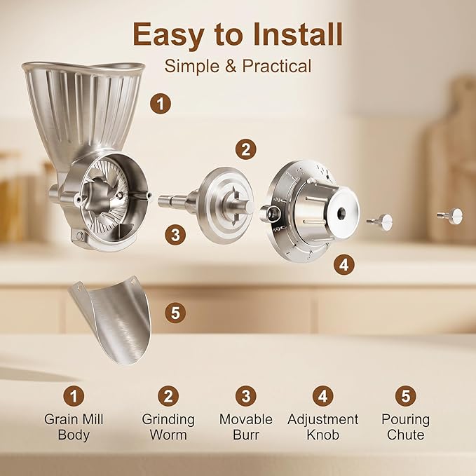 GVODE Grain Mill Attachment for KitchenAid Stand Mixer, 9 Grind Level Flour Mill for KitchenAid, Fit for Grinding Wheat, Corn, Oats, Millet, Coffee Beans