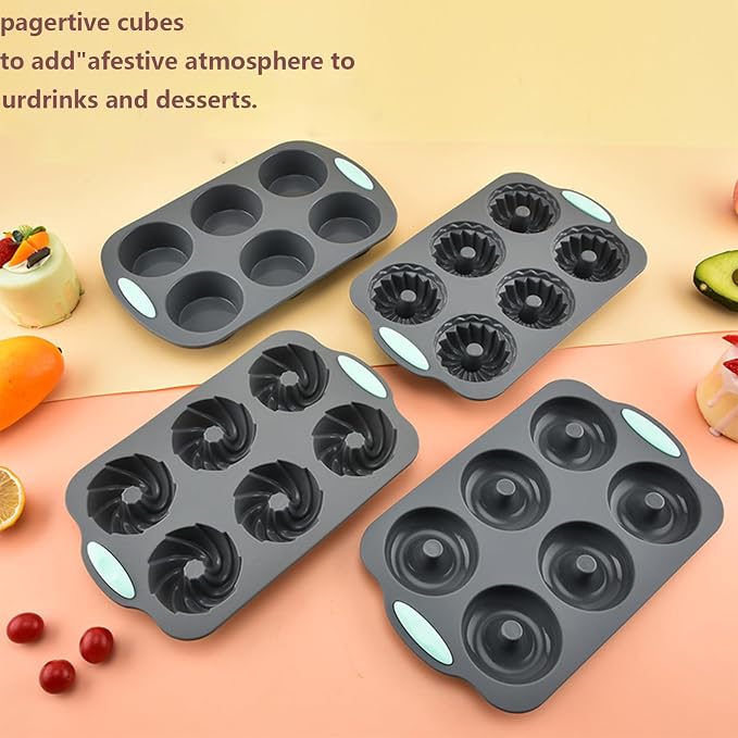 Wreath Ice Mold, Silicone Wreath Ice Cube Tray and Snowflake Mold Set, Flexible Silicone Mold for Wreath Ice Cubes Donuts, Soap & Chocolate, Easy Release (B)
