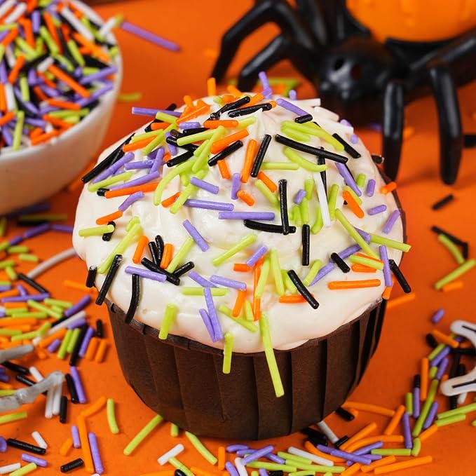 Halloween Sprinkles Bulk 16 oz - Purple, Orange, Green, Black Jimmies Mix for Cake Decorating, Cookies, Cupcakes, Ice Cream Topper - Spooky Halloween Party Supplies Halloween Jimmies