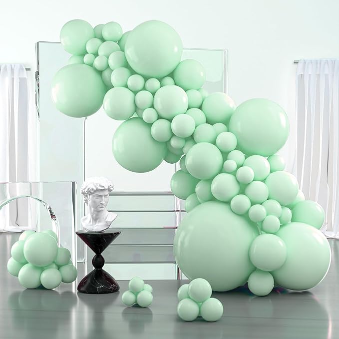 PartyWoo Light Green Balloons 127pcs Different Sizes Pack of 36 18 12 10 5 Inch Mint Pastel Peppermin Green Balloon Arch Kit for Baby Shower Spring Forest Birthday Party Decorations Green-Q06