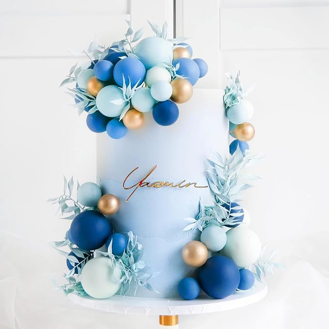 32 PCS Ball Cake Picks Colorful Ball Shaped Cake Topper Pearl Balls Cupcake Cake Insert Topper for Birthday Party Wedding Decoration Supplies Blue White Dark Blue