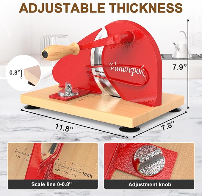 vanerepok Upgrade Manual Bread Slicer for Homemade Sourdough Bread, Classic Hand Crank Home Bread Slicer With Scale Line and Steel Fence, Sharp Blade, Adjustable Width for Homemade & Commercial Use