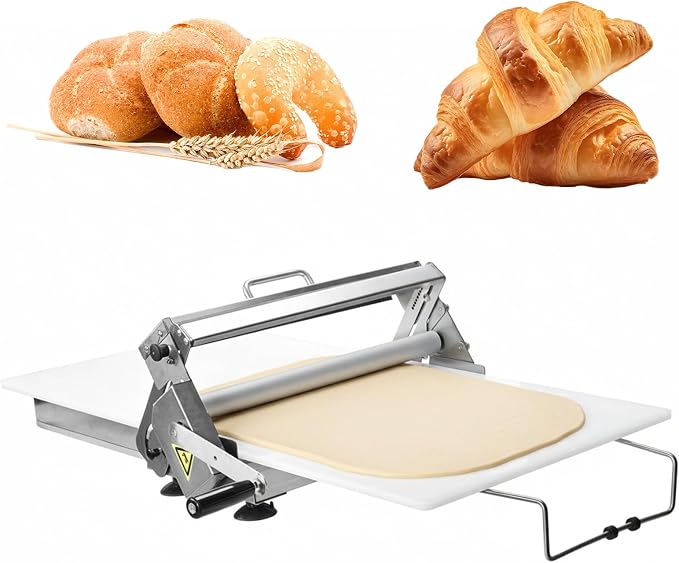 Stainless Steel Folding Dough Press Sheeter with 2 Rolling Boards Stainless Steel Dough Roller Machine 55 Adjustable Thicknesses & 0-25mm for Croissants Pizza Pie Crust and Pastry