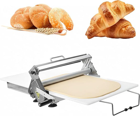 Stainless Steel Folding Dough Press Sheeter with 2 Rolling Boards Stainless Steel Dough Roller Machine 55 Adjustable Thicknesses & 0-25mm for Croissants Pizza Pie Crust and Pastry