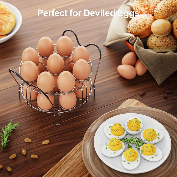 GSlife Instant Pot Egg Rack - Stackable 18 Egg Steamer, for 6/8 Qt Cooker | Stackable 18 Egg Capacity, Silicone Handles, 304 Stainless Steel, Easy Lift for 6/8 Qt Pressure Cooker, Dishwasher Safe