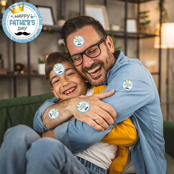 Louise Maelys 500PCS Father’s Day Stickers 1.5inch Round Happy Father's Day Labels with Gold Crown Mustache Design for Gift Wrapping, Cards, Envelopes
