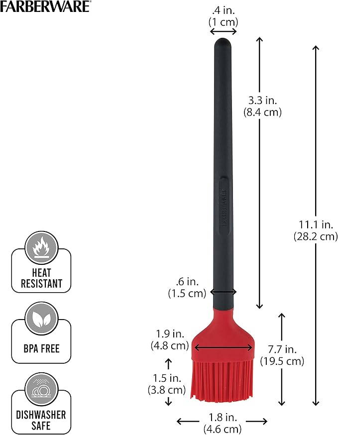 Farberware Barbecue Silicone and Plastic Basting Brush, 11.1-Inch, Red and Black