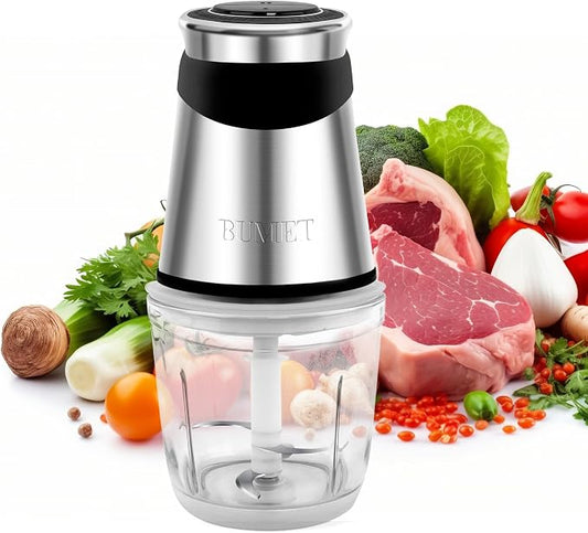 BUMET Electric Food Processor Vegetable Chopper 500W with 2.5 Cup Glass Bowl and Stainless Steel 4 Blades Cutter Mini Food Chopper for Home Use, Mincing, and Puree for Kitchen Aid, Baby Food