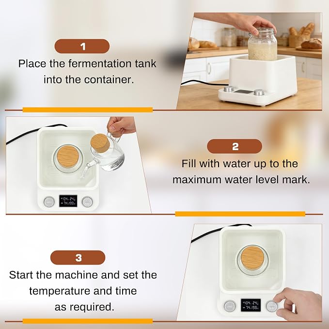 Sourdough Starter Warmer-Constant Temperature Water Bath Sourdough Warmer-1°F Precise Thermostat (70-104°F)-198H Memory Timer Smart Yeast Feeding Heater-Fits Jars Up to 40oz
