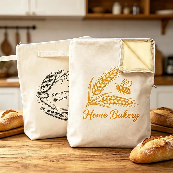 2PCS Reusable Beeswax Bread Bag for Homemade Bread, Sourdough Bread Bag, Extra Large Cotton Bread Storage Bag, Eco Friendly Reusable Bread Bags for Artisan Loaf, Bagels & Bakery Storage