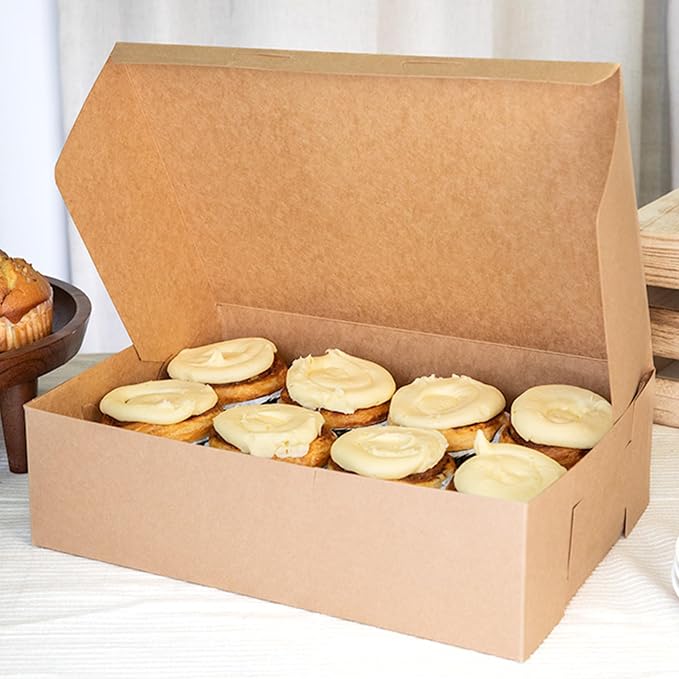 SCT Kraft Bakery Box (100 Pack), 14x10x4, Kraft Bakery Box for Wedding and Birthday Cakes, 14 inch Cake Box, Bakery Pastry and Cake Packaging, Disposable, 1025K