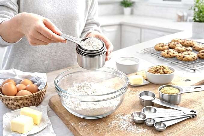 15 Piece Measuring Cups and Spoons Set, Stainless Steel Stackable Measuring Cups, Magnetic Measuring Spoons, Metal Baking Measuring Set for Cooking & Baking