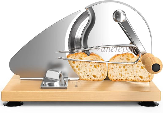 Upgrade Manual Bread Slicer for Homemade Sourdough Bread, Classic Hand Crank Home Bread Slicer With Scale Line and Steel Fence, Sharp Blade, Adjustable Width for Homemade & Commercial Use