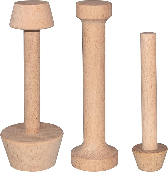 Dupiulk Wooden Tart Tamper Set, Double Side Pie Pastry Dough Tamper, Egg Tart Pan Mold DIY Cake Pastry Baking Tool for Mini Egg Tart, Cheesecakes, Pasta and Dessert Baking (3 Pieces)