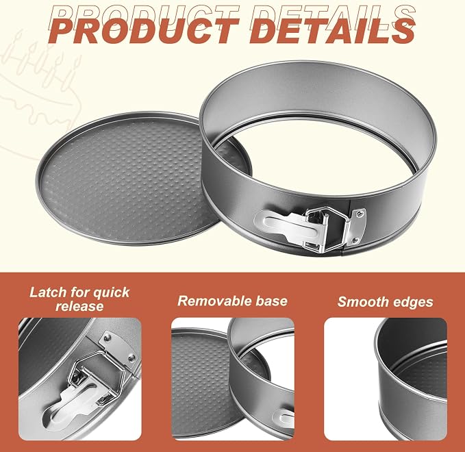 Funnymoom 4 Pcs 8 Inch Non Stick Springform Pan with Removable Bottom Carbon Steel Round Springform Cheesecake Pan with Stainless Steel Spring Buckles for Baking Kitchens Restaurant(Gray)