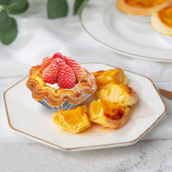 Cabilock 18 Pcs Stainless Steel Egg Tart Molds, 6 Assorted Shapes Reusable Mini Pie Pans, Non-Stick Metal Cupcake Pudding Baking Cups for Quiche & Dessert