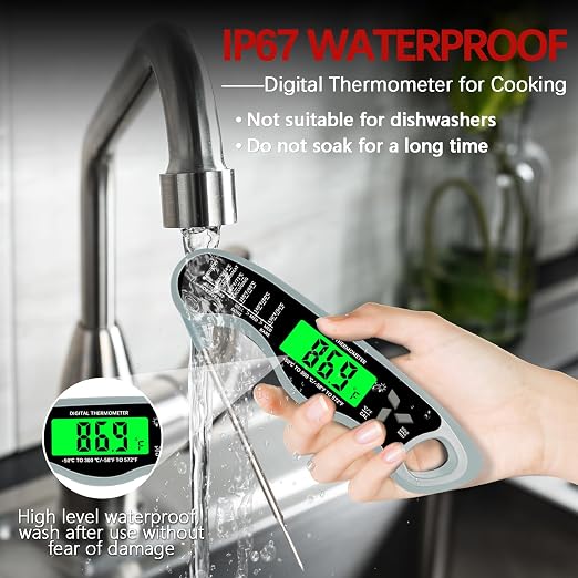 Meat Thermometer Digital，IP67 Waterproof Cooking Thermometer with Backlight, Calibration & Hold Function，Food Thermometer for Cooking,Outdoor Grilling