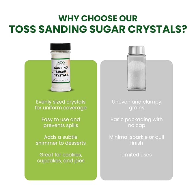 Sanding Sugar Crystals for Professional Baking & Decorating 10 oz - TOSS Coarse White Sparkling Sugar Sprinkles for Cakes, Cookies & Cupcakes - Pure White Decorative Topping