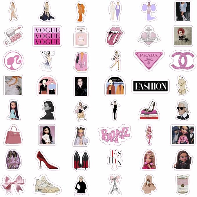 BulbaCraft 100Pcs Fashion Stickers for Water Bottles & Laptops - Glam, Aethetic Stickers for Scrapbooking - Fashion Party Decorations - Fashionista Gifts for Women, Gifts for Women & Men